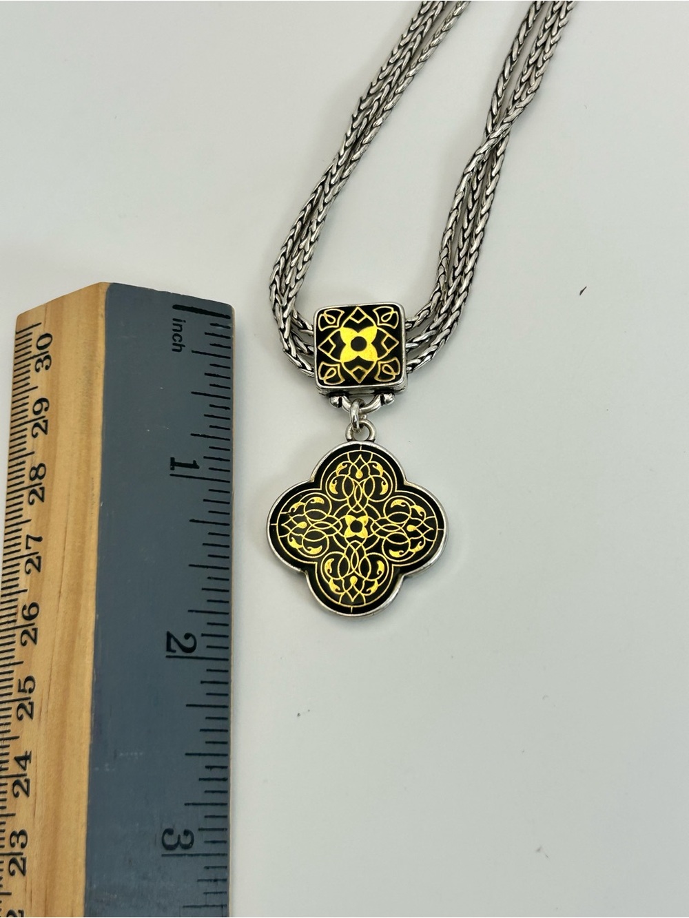 Brighton Alhambra Triple Strand Necklace 18" Silver Plated Reversible & Pouch - Picture 10 of 11
